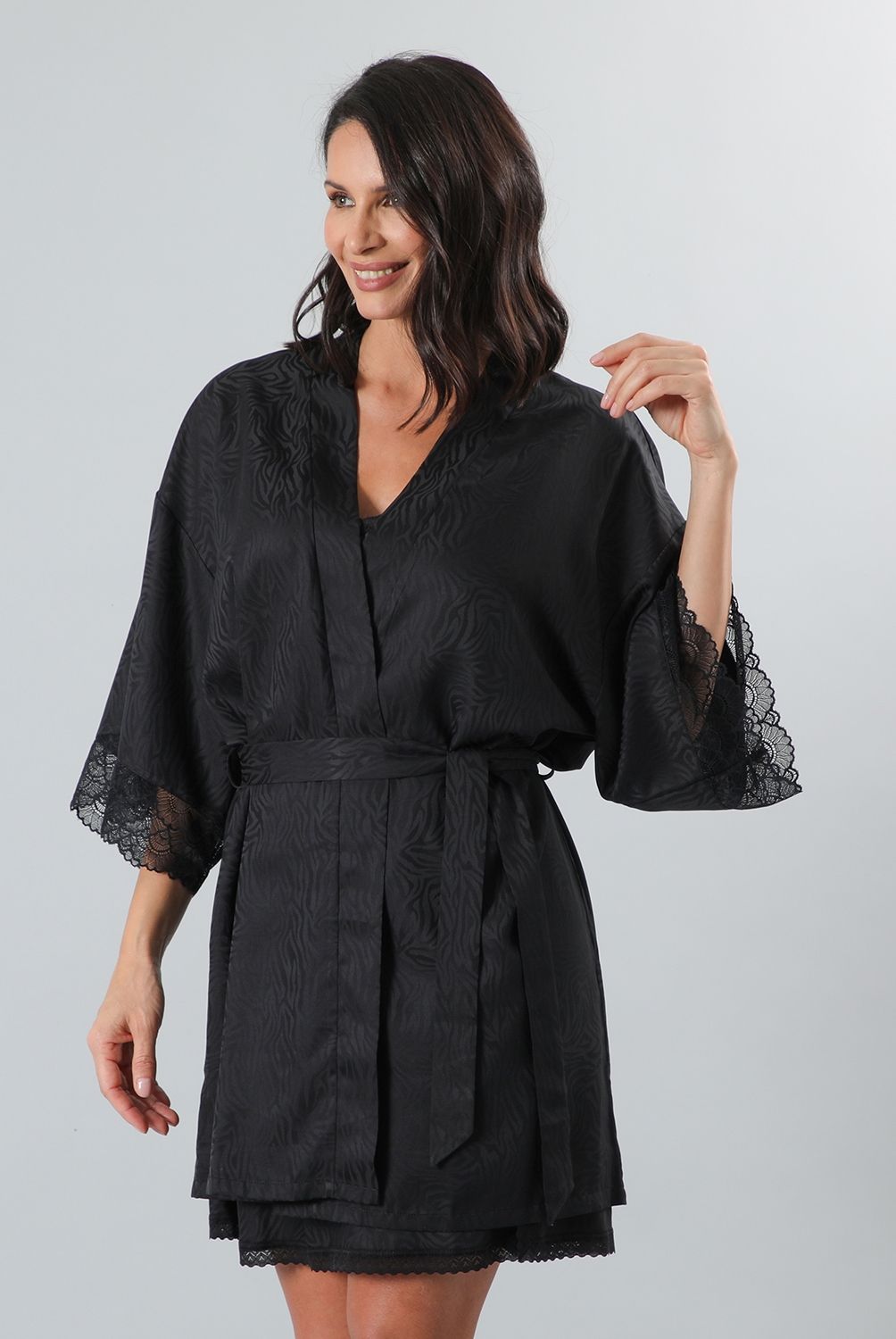 FLORES - Bata Jacquard Encaje Mujer Flores