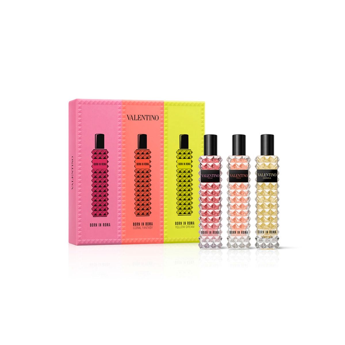 VALENTINO - Set Perfume Mujer Born in Roma Donna EDP Yellow 15 ml + Pink 15 ml + Coral 15 ml Valentino