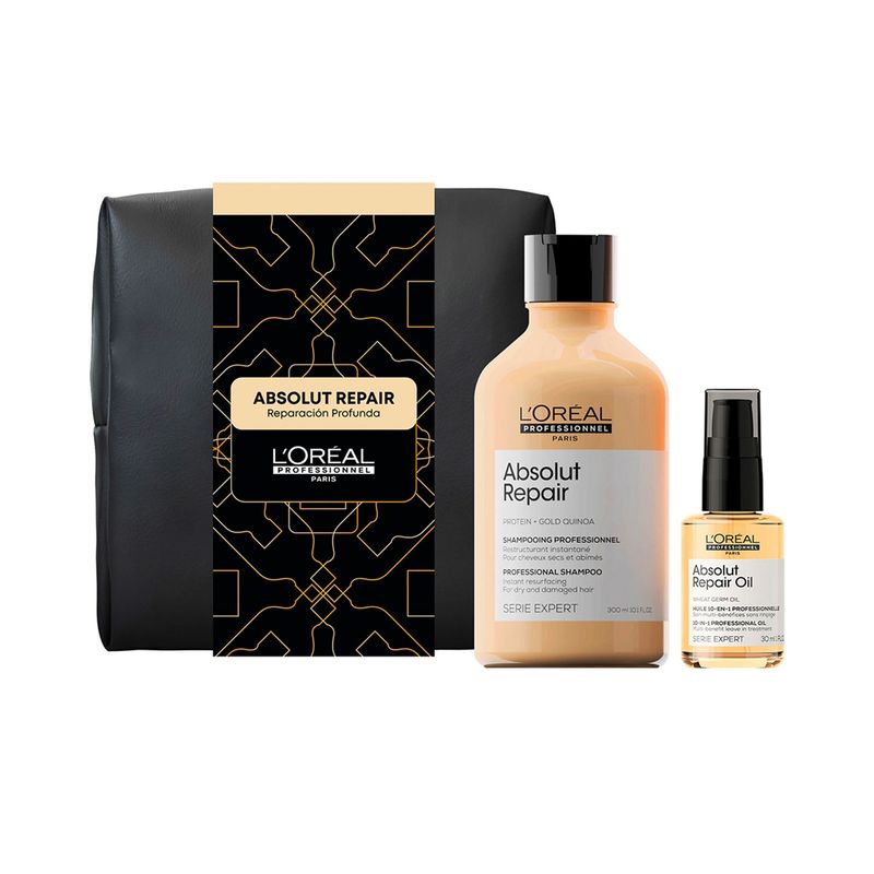 LOREAL PROFESSIONNEL - Set Reparación y Nutrición Cabello Dañado Absolut Repair Shampoo 300 ml + Aceite 30 ml Loreal Professionnel