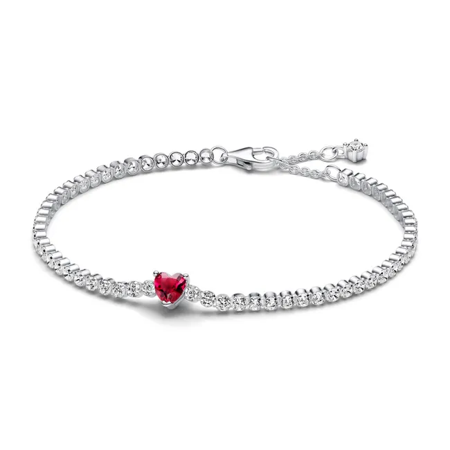 PANDORA - Pulsera De Tenis Corazón Rojo Mujer Pandora