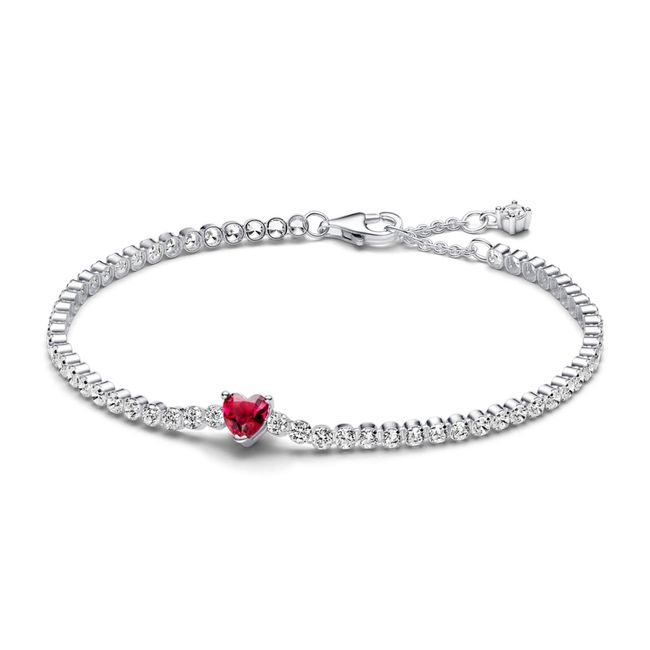 PANDORA - Pulsera De Tenis Corazón Rojo Mujer Pandora