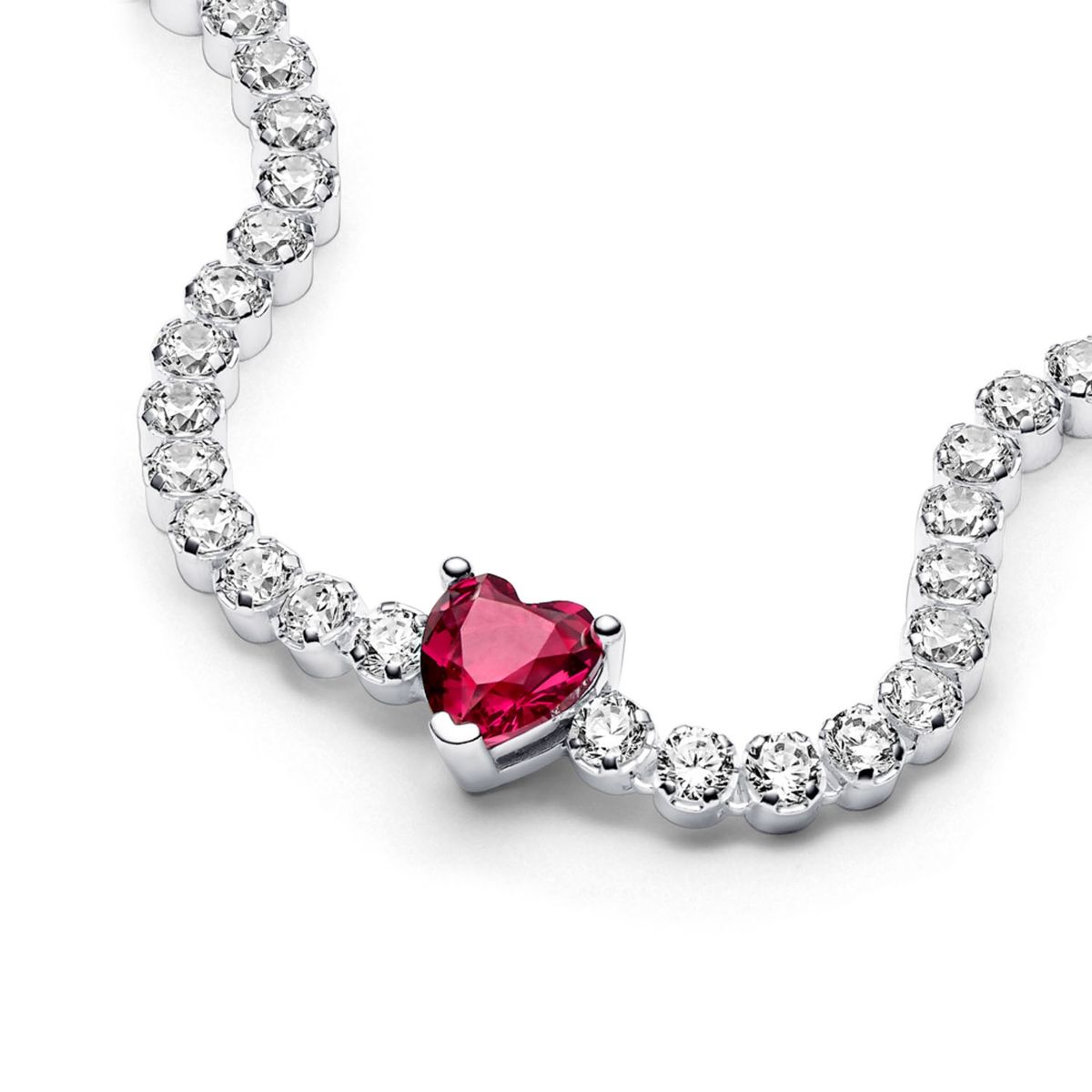 PANDORA - Pulsera De Tenis Corazón Rojo Mujer Pandora