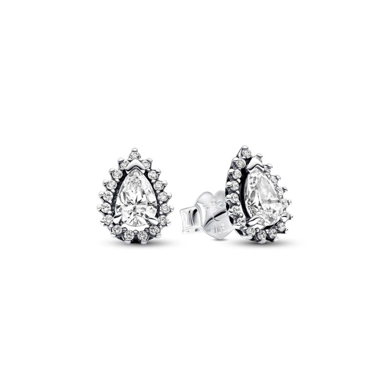 PANDORA - Aretes De Botón Halo Brillante Corte Pera Mujer Pandora