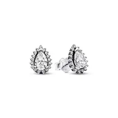 PANDORA - Aretes De Botón Halo Brillante Corte Pera Mujer