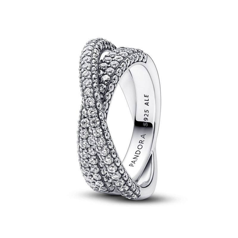 PANDORA - Anillo Doble Banda Cruzada En Pavé Mujer Pandora
