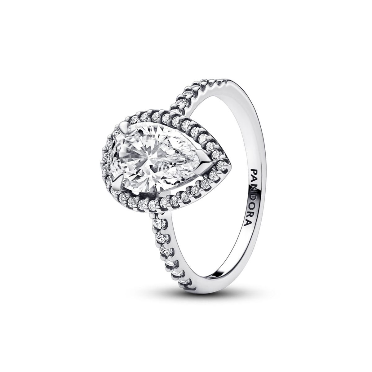 PANDORA - Anillo Halo Brillante Grande Corte Pera Mujer Pandora