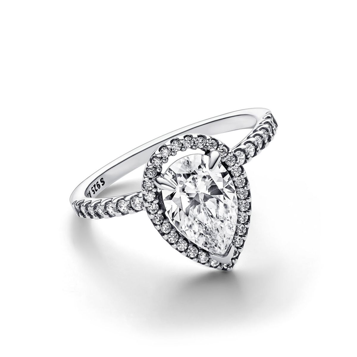 PANDORA - Anillo Halo Brillante Grande Corte Pera Mujer Pandora