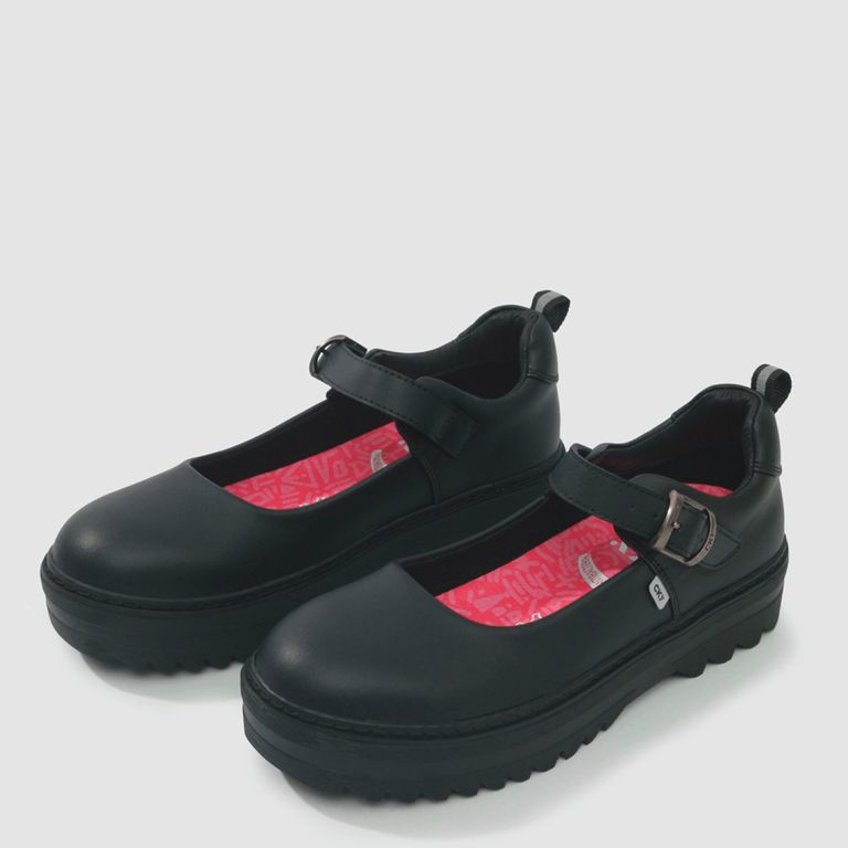 COLLOKY Calzado Escolar Niña Cuero Negro (34 a 41)