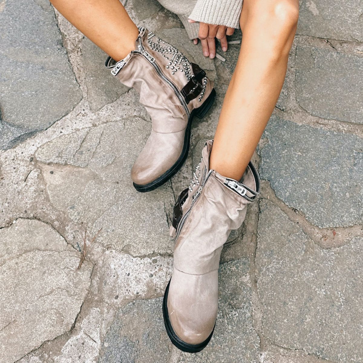 AS 98 - Bota Biker Mujer Cuero Beige As 98