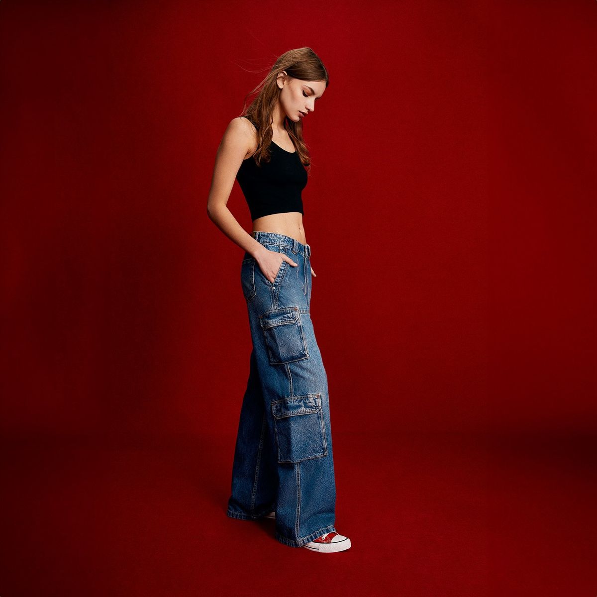 AMERICANINO - Jeans Cargo Tiro Medio Mujer Americanino