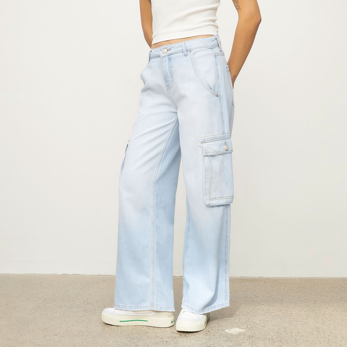 AMERICANINO - Jeans Cargo Tiro Medio Mujer Americanino