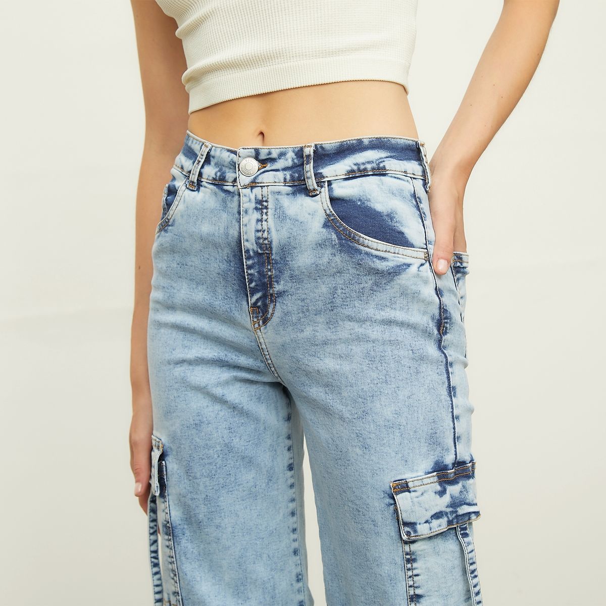 SYBILLA - Jeans Cargo Tiro Medio Mujer Sybilla