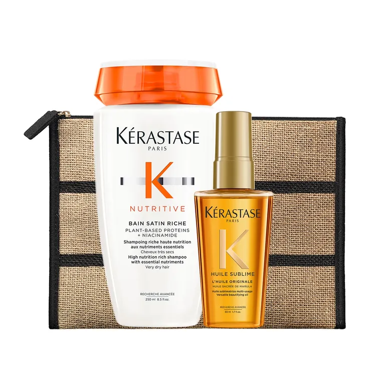 Set Cabello Seco Nutritive Shampoo Bain Satin Riche 250ml + Aceite LHuile Originale Elixir Ultime 50ml Kérastase