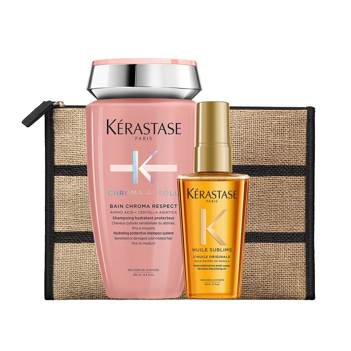 KERASTASE - Set Reparación Cabello Con Color Chroma Absolu Shampoo Chroma Respect 250Ml + Aceite Lhuile Originale Elixir Ultime 50Ml Kérastase