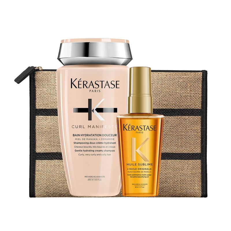 KERASTASE - Set Hidratación Cabello Rizado Curl Manifesto Shampoo Bain Hydration Douceur 250ml +  Aceite LHuile Originale Elixir Ultime 50ml Kérastase