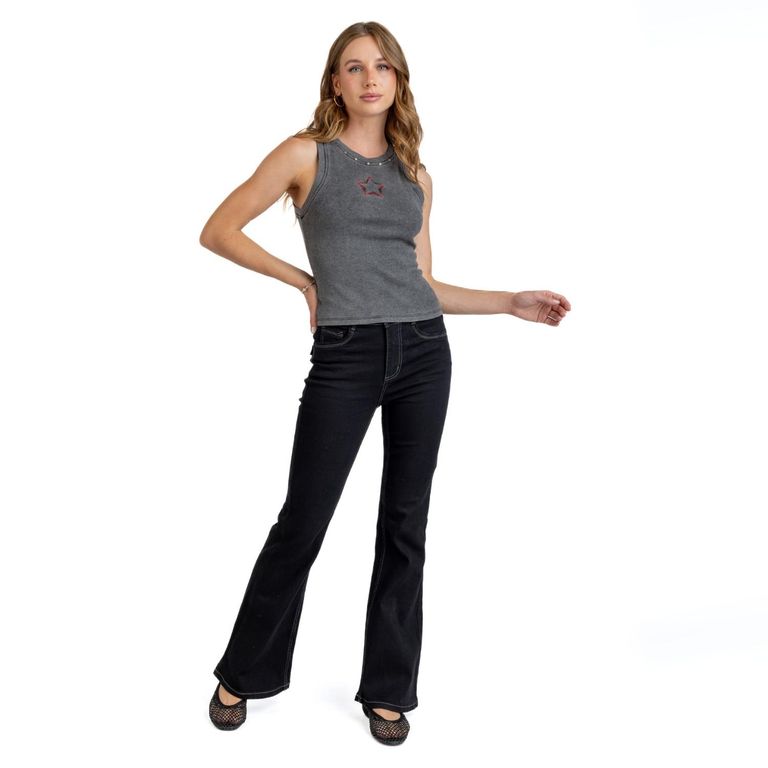 Jeans Flare Tiro Medio Mujer