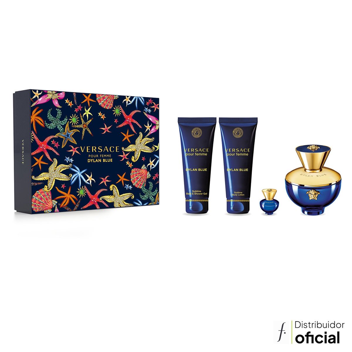 VERSACE - Set Perfume Mujer Dylan Blue Pour Femme EDP 100Ml + Body Lotion + Shower Gel + Miniatura 5Ml Versace