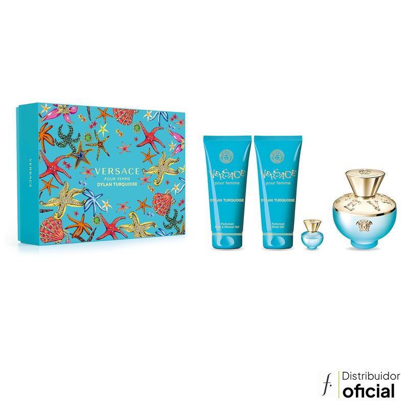 VERSACE - Set Perfume Mujer Dylan Turquoise EDT 100 Ml + Body Lotion + Shower Gel + Miniatura 5 Ml Versace