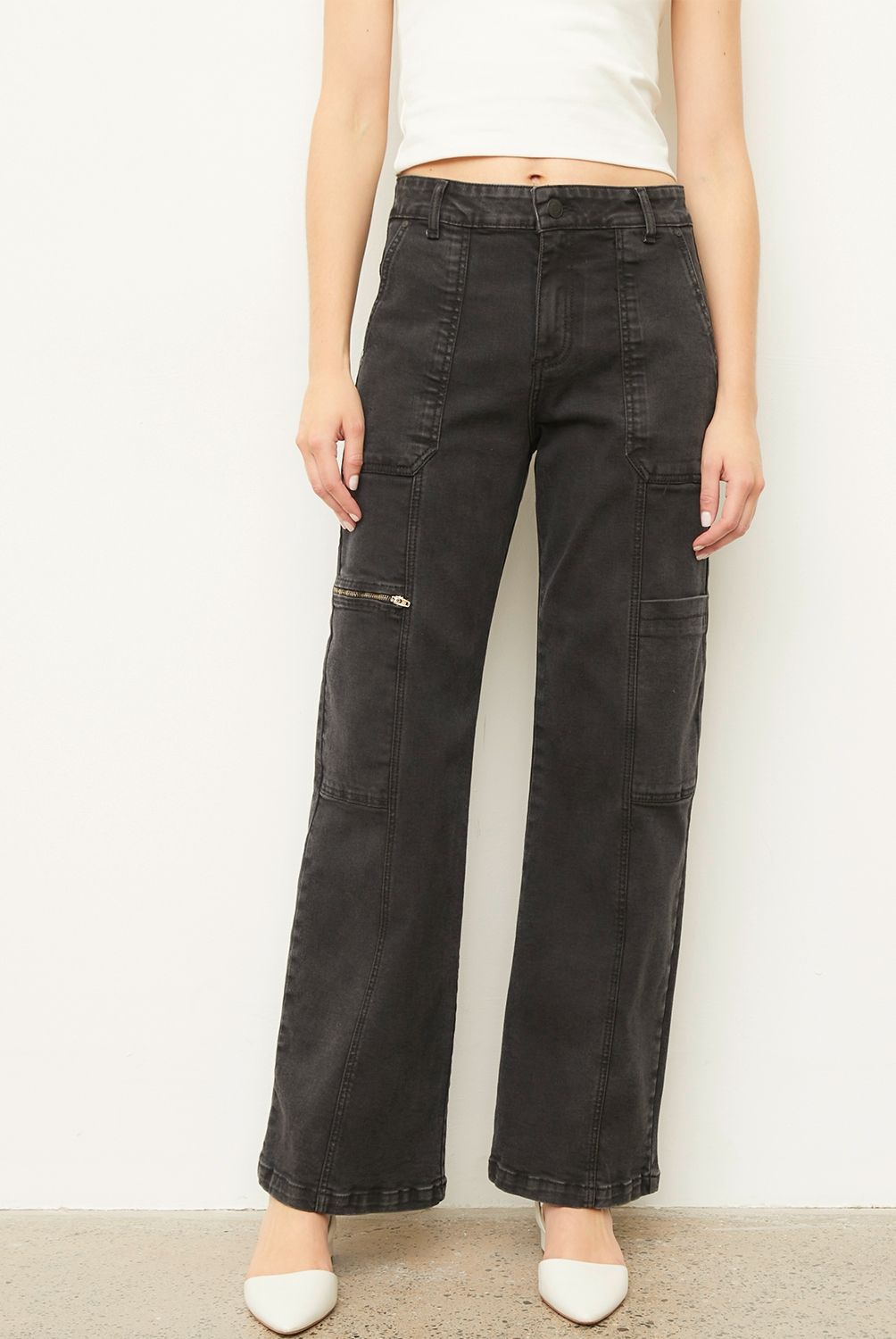 BASEMENT - Jeans Cargo Tiro Alto Algodón Mujer Basement