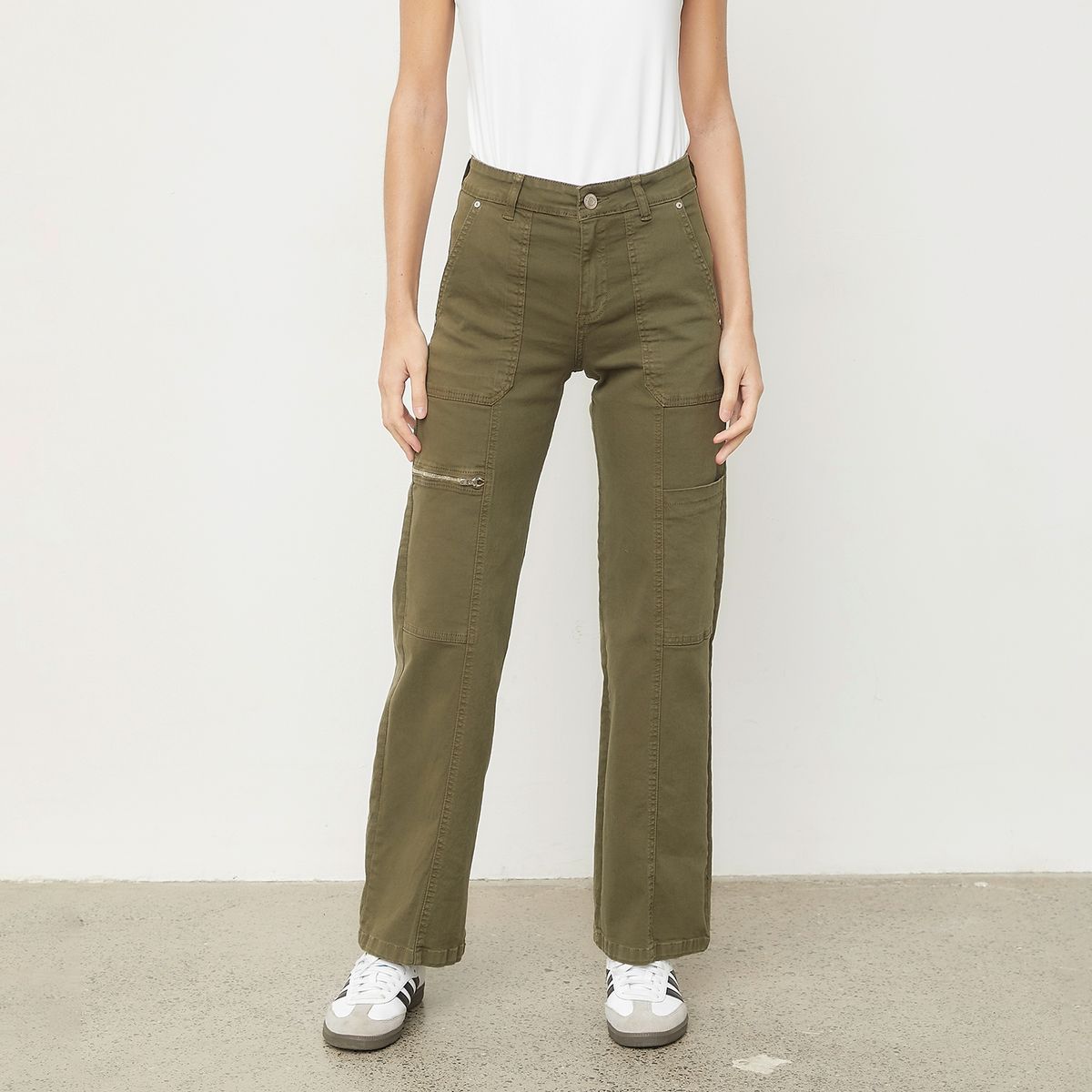 BASEMENT - Jeans Cargo Tiro Alto Algodón Mujer Basement