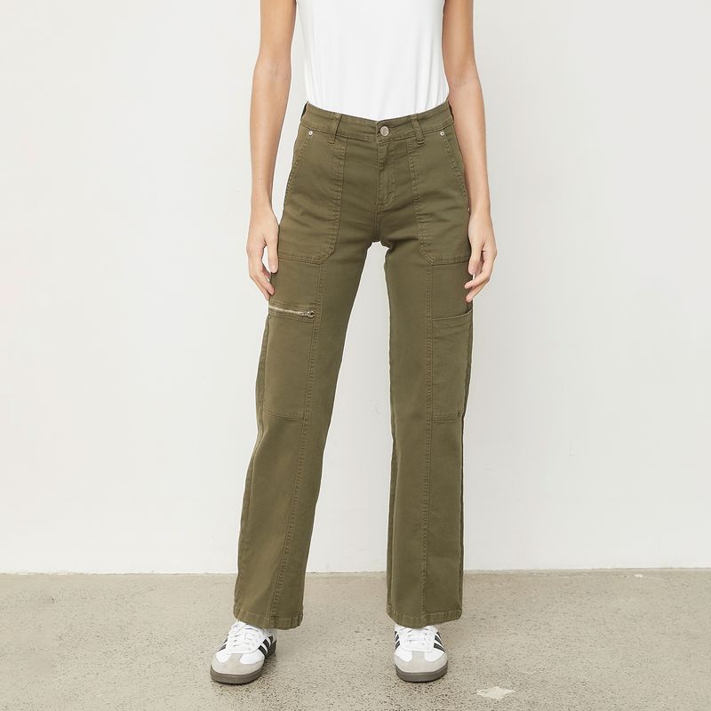 BASEMENT - Jeans Cargo Tiro Alto Algodón Mujer Basement