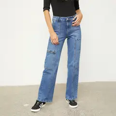 BASEMENT - Jeans Cargo Tiro Alto Algodón Mujer