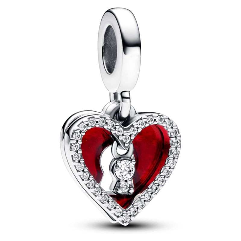 PANDORA - Charm Colgante Doble Corazón Rojo Y Cerradura Mujer Pandora