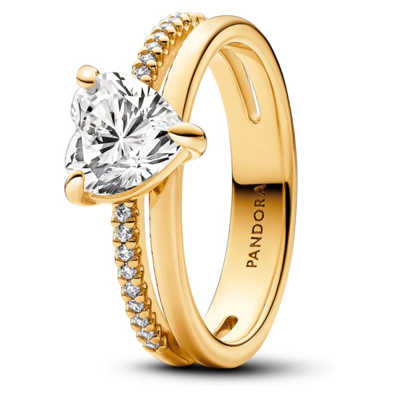 PANDORA - Anillo Corazón Doble Banda Mujer Pandora
