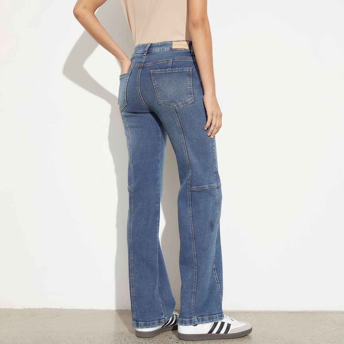 BASEMENT - Jeans Straight Tiro Alto Algodón Mujer Basement