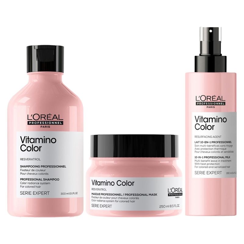 LOREAL PROFESSIONNEL - Set Profesional Cuidado Del Color Shampoo 300Ml + Máscara 250Ml + Spray 10-1 190Ml Vitamino Color  Loreal Professionnel
