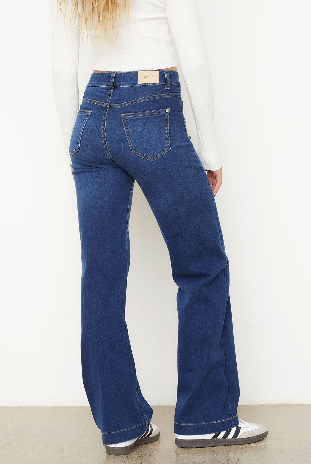 SYBILLA - Jeans Wide Leg Tiro Alto Algodón Mujer Sybilla