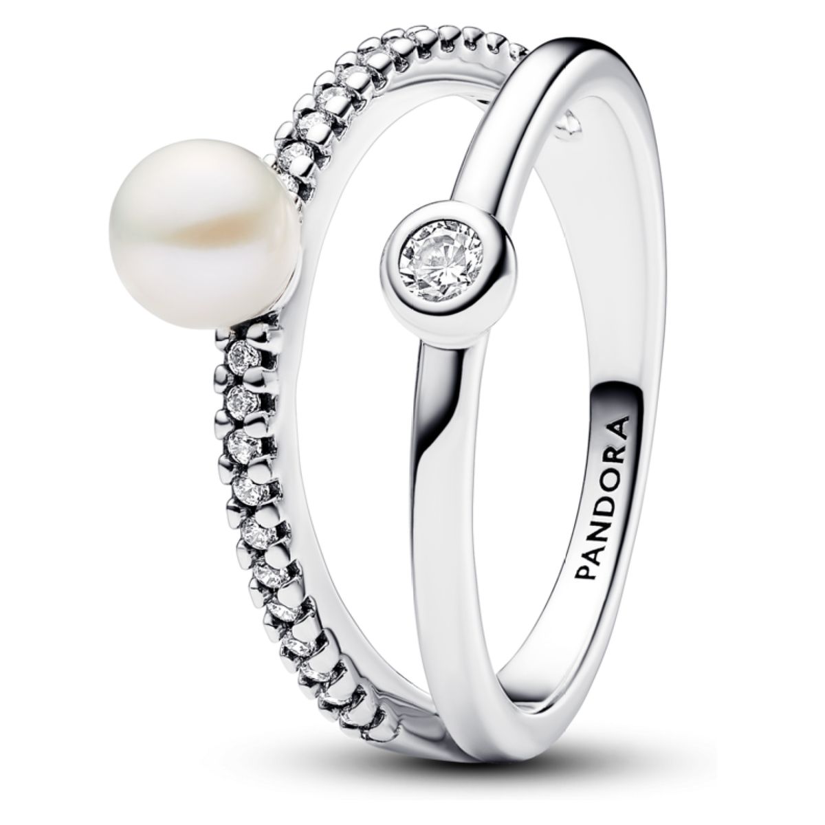 PANDORA - Anillo Doble Banda Perla Cultivada Mujer Pandora