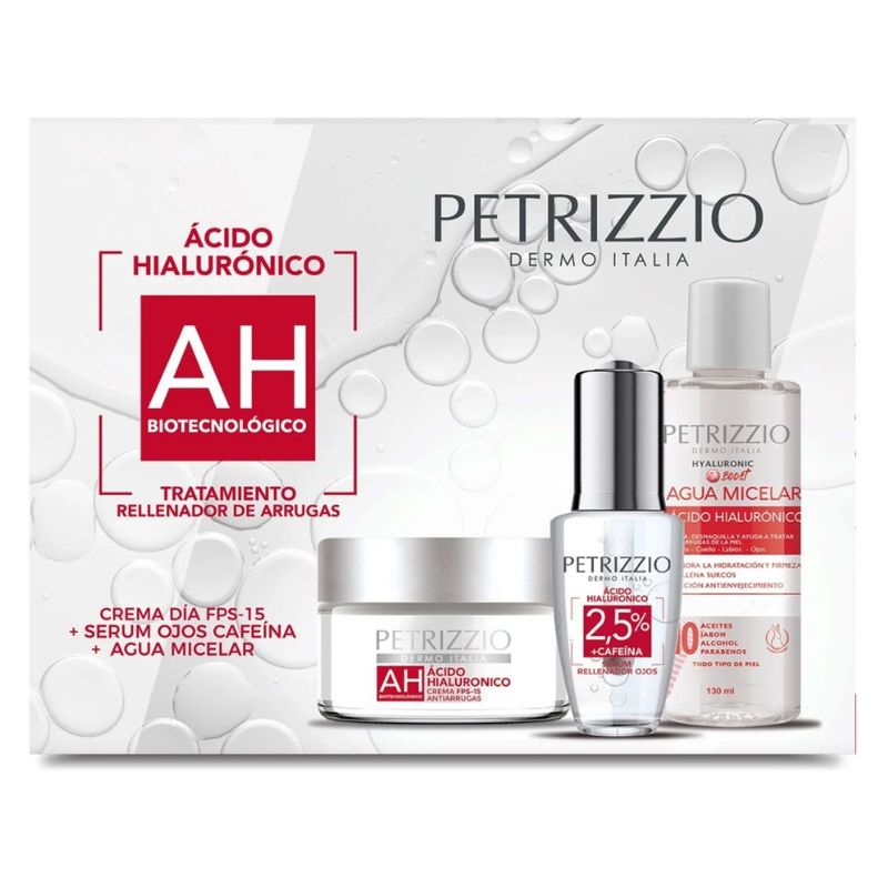 PETRIZZIO - Tratamiento Rellenador De Arrugas Crema Dia + Serum Ojos Cafeina + Agua Micelar Petrizzio