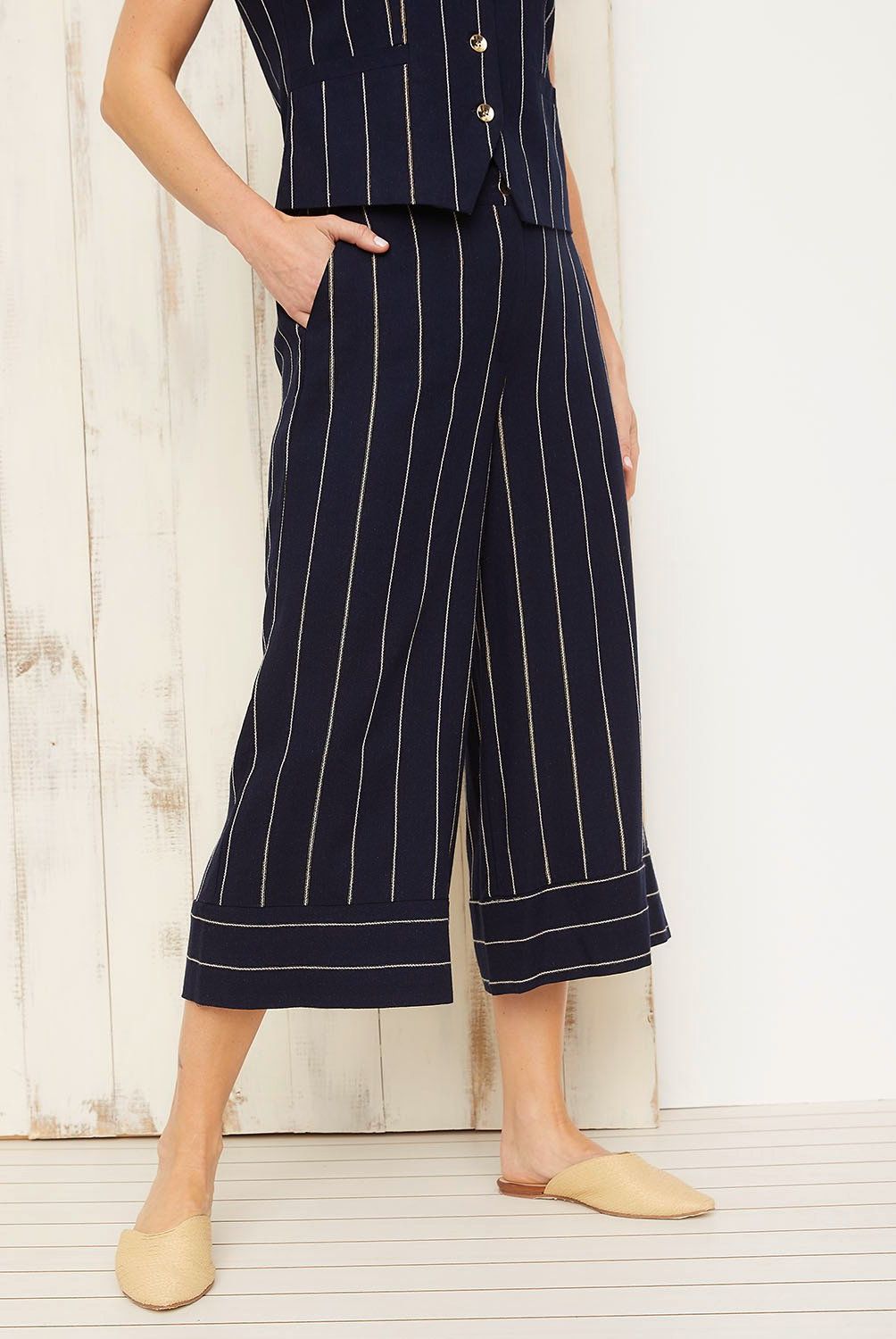 S COCCI - Pantalón Culotte Tiro Alto Lino Mujer S Cocci