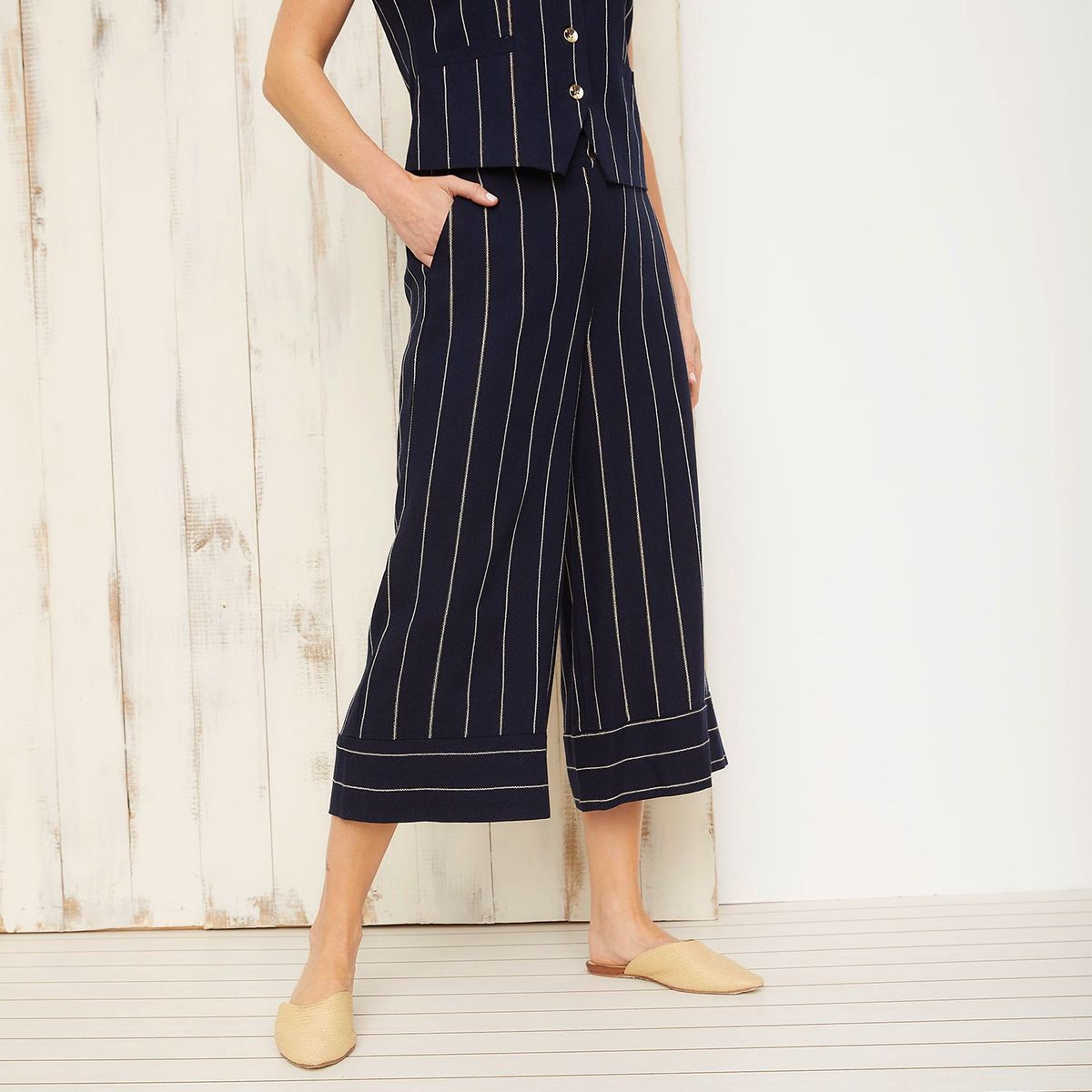 S COCCI - Pantalón Culotte Tiro Alto Lino Mujer S Cocci