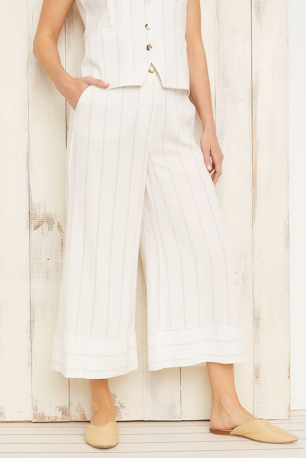 S COCCI - Pantalón Culotte Tiro Alto Lino Mujer S Cocci