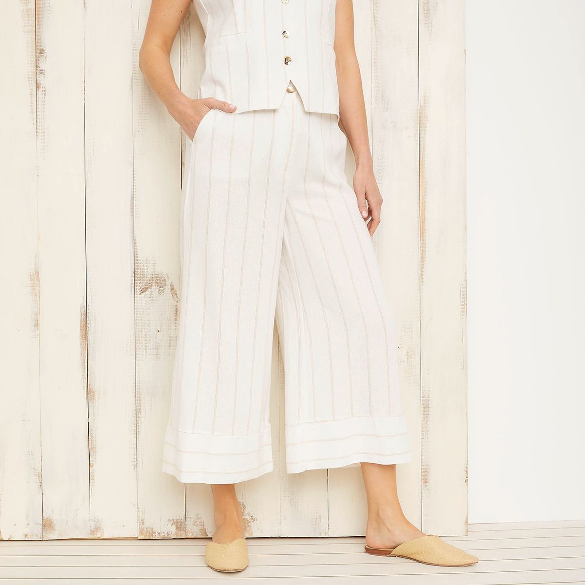 S COCCI - Pantalón Culotte Tiro Alto Lino Mujer S Cocci