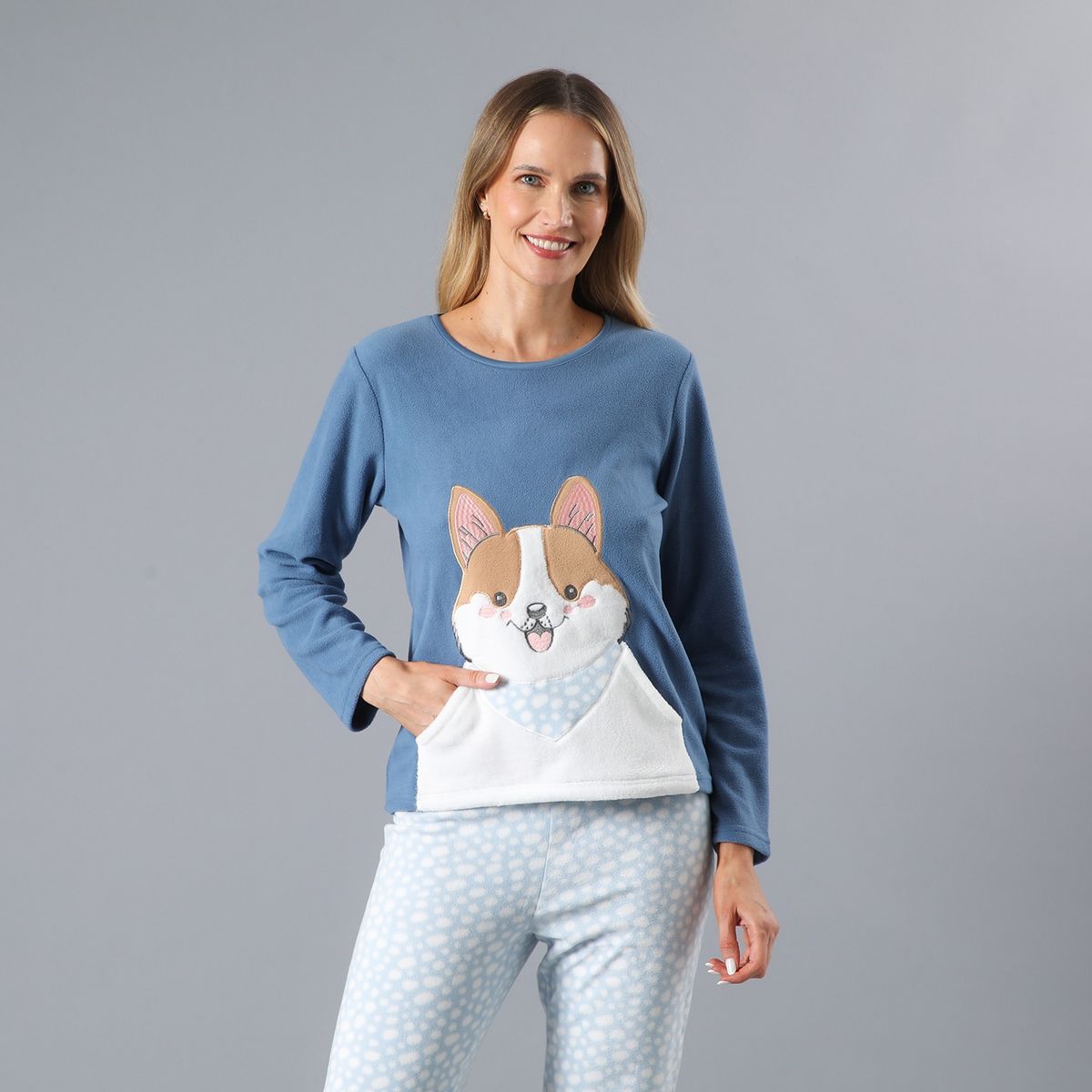 FLORES - Pijama Micropolar Bolsillo Manga Larga Mujer Flores
