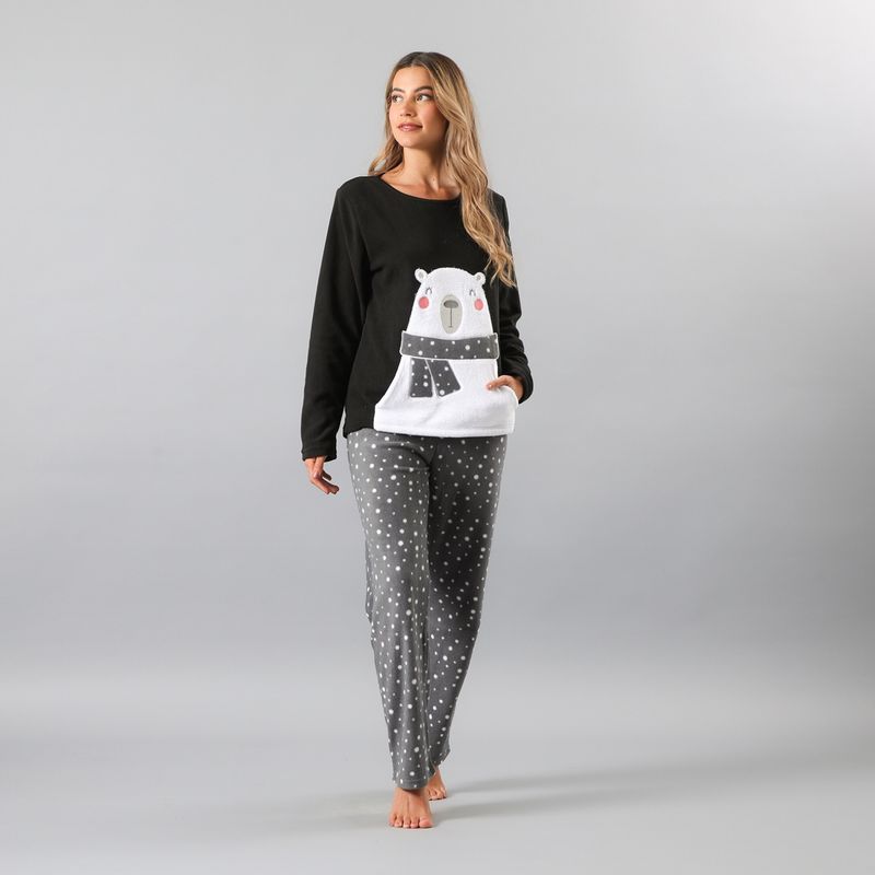 FLORES - Pijama Micropolar Bolsillo Manga Larga Mujer Flores