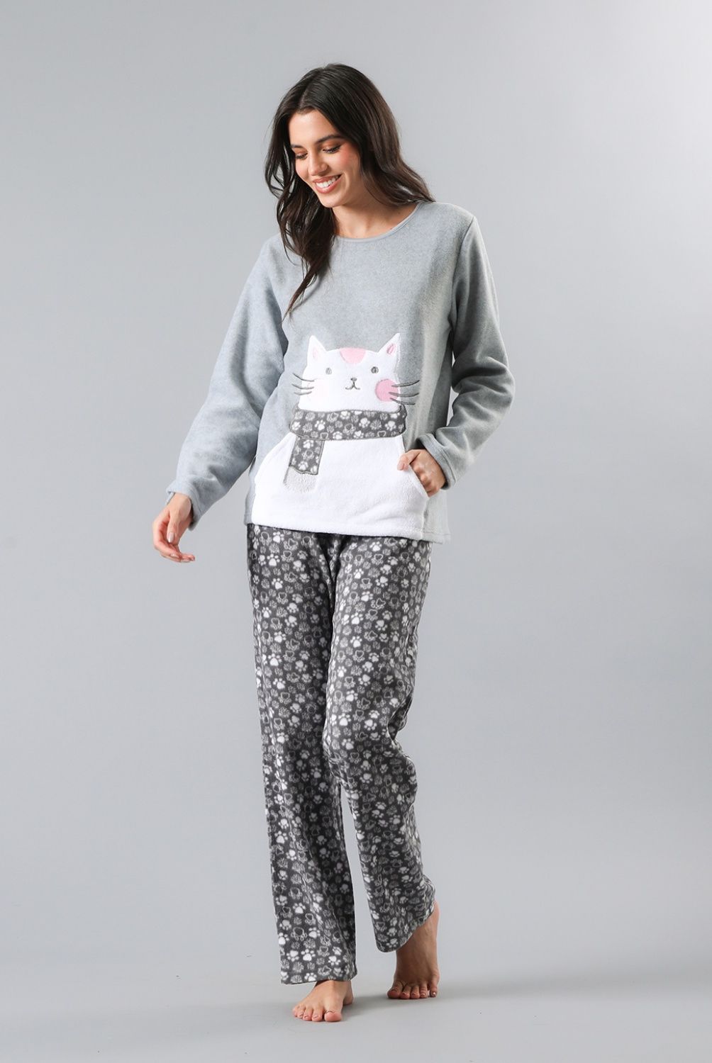 FLORES - Pijama Micropolar Bolsillo Manga Larga Mujer Flores