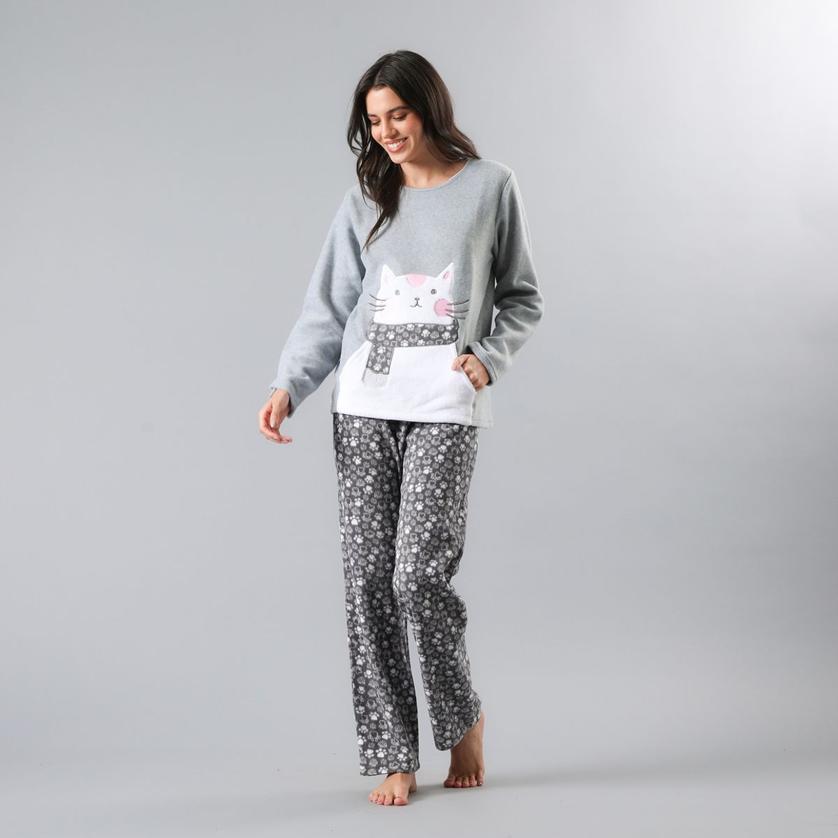 FLORES - Pijama Micropolar Bolsillo Manga Larga Mujer Flores