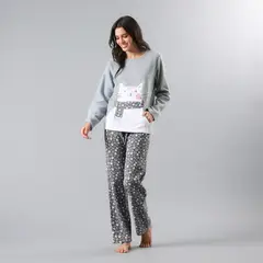 FLORES - Pijama Micropolar Bolsillo Manga Larga Mujer