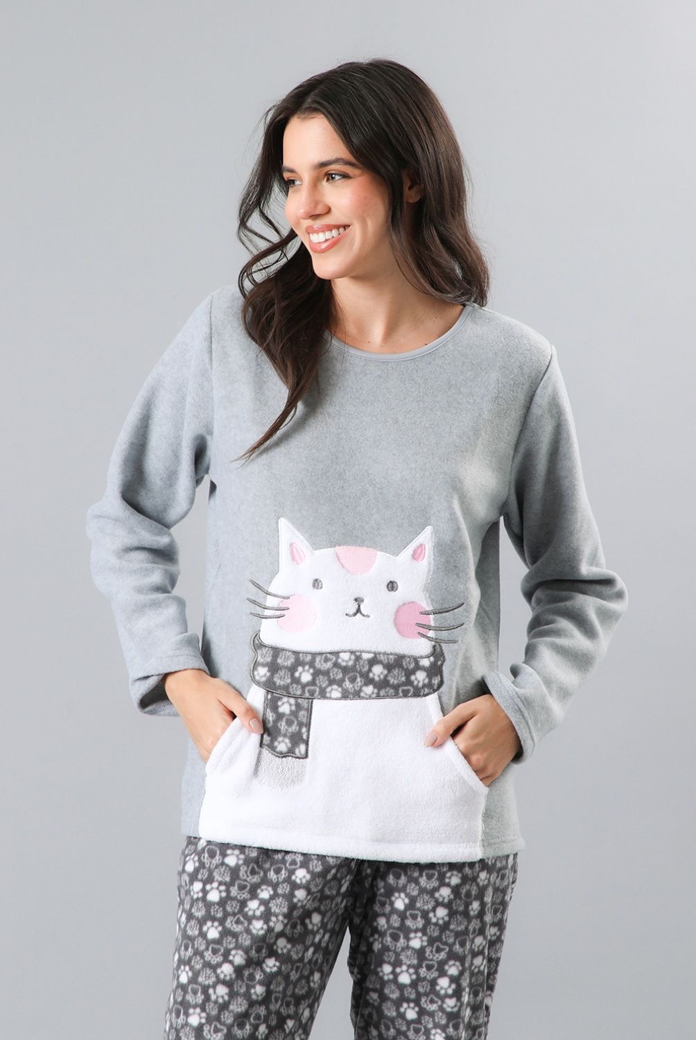 FLORES - Pijama Micropolar Bolsillo Manga Larga Mujer Flores