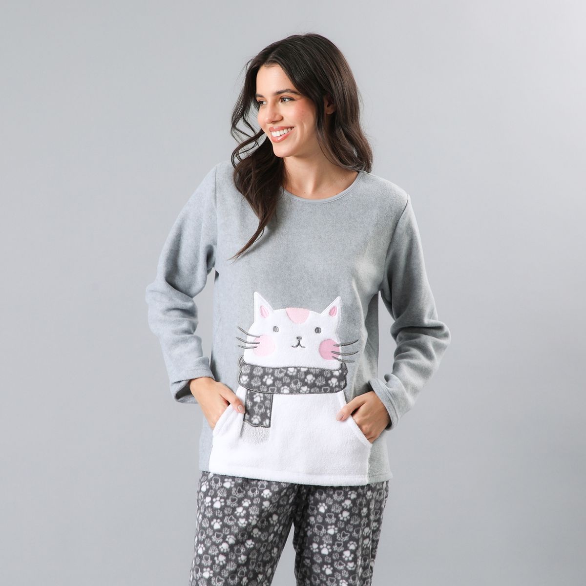 FLORES - Pijama Micropolar Bolsillo Manga Larga Mujer Flores