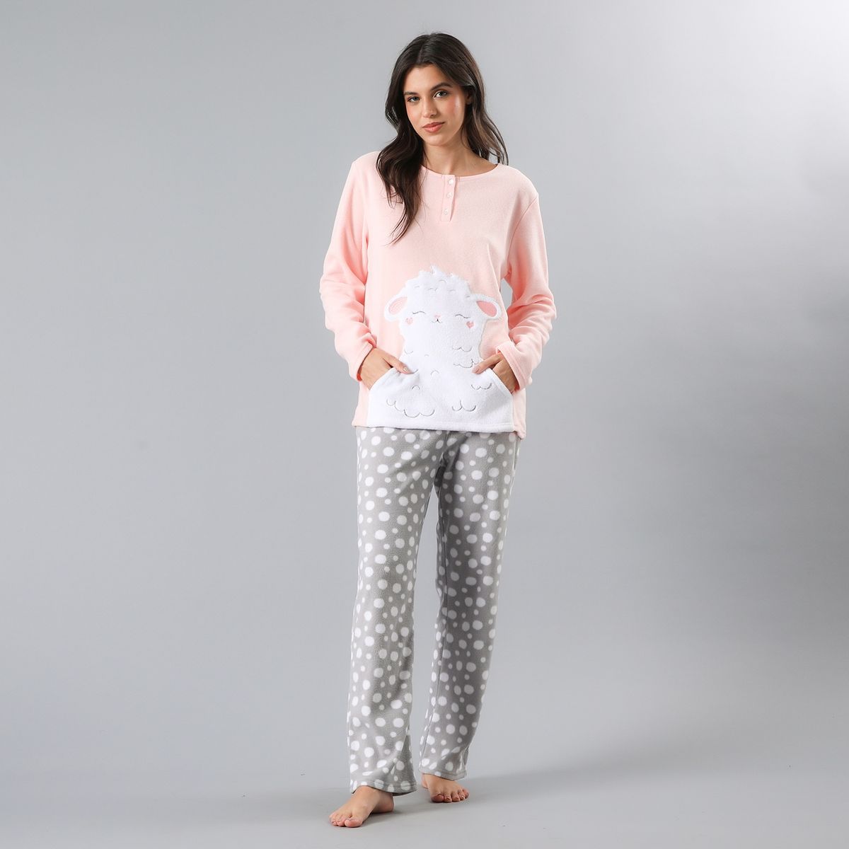 FLORES - Pijama Manga Larga Micropolar Cuello Abotonado Mujer Flores