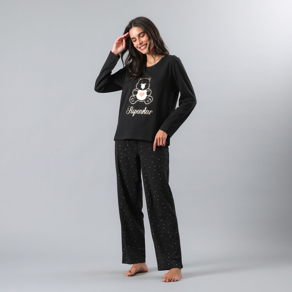 FLORES - Pijama Manga Larga Cuello Redondo Mujer Flores