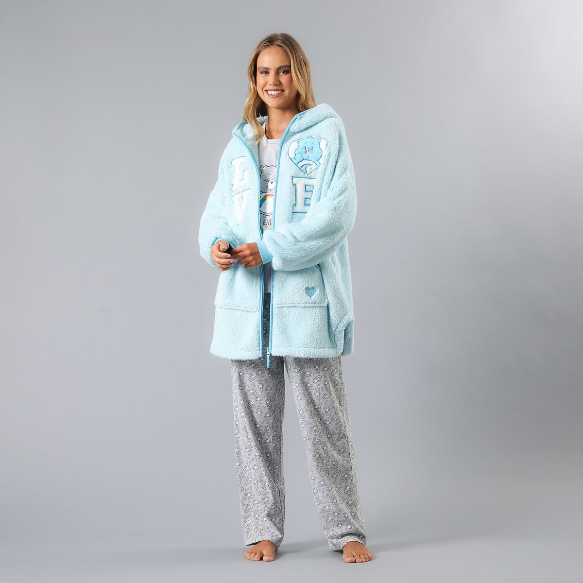 FLORES - Poleron Pijama Manga Larga Con Gorro Coralfleece Mujer Flores