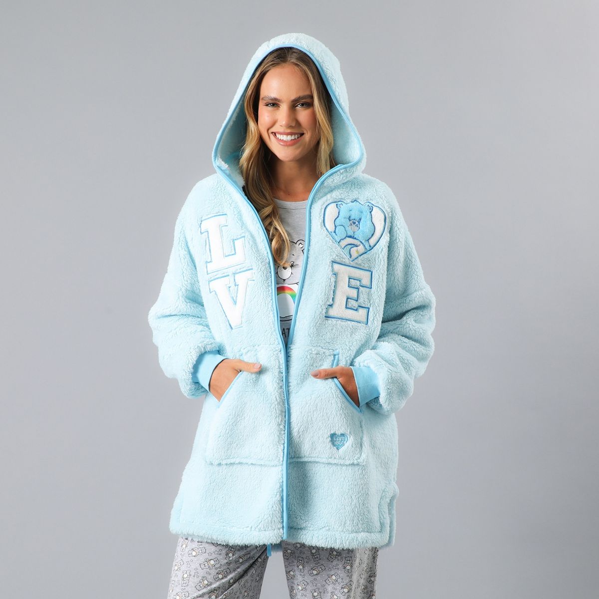 FLORES - Poleron Pijama Manga Larga Con Gorro Coralfleece Mujer Flores