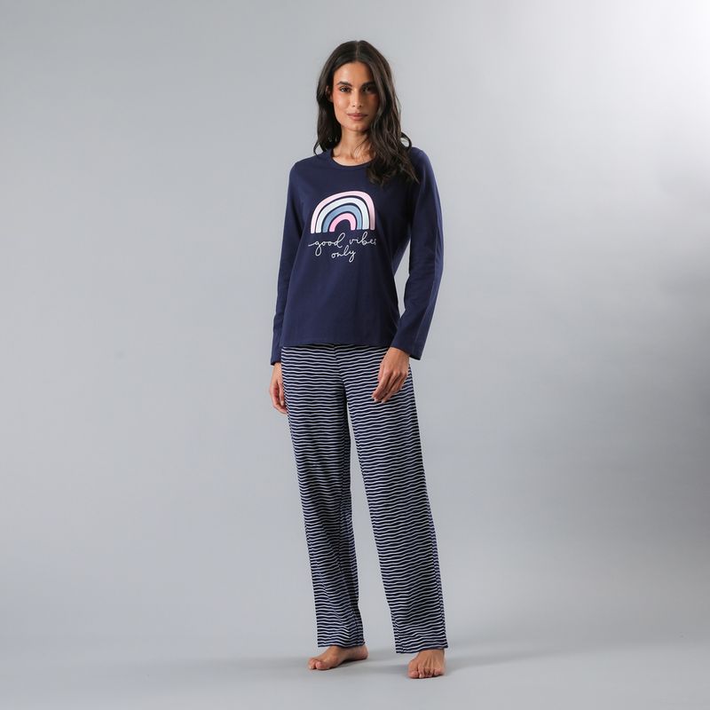 FLORES - Pijama Cuello Redondo Manga Larga Mujer Flores