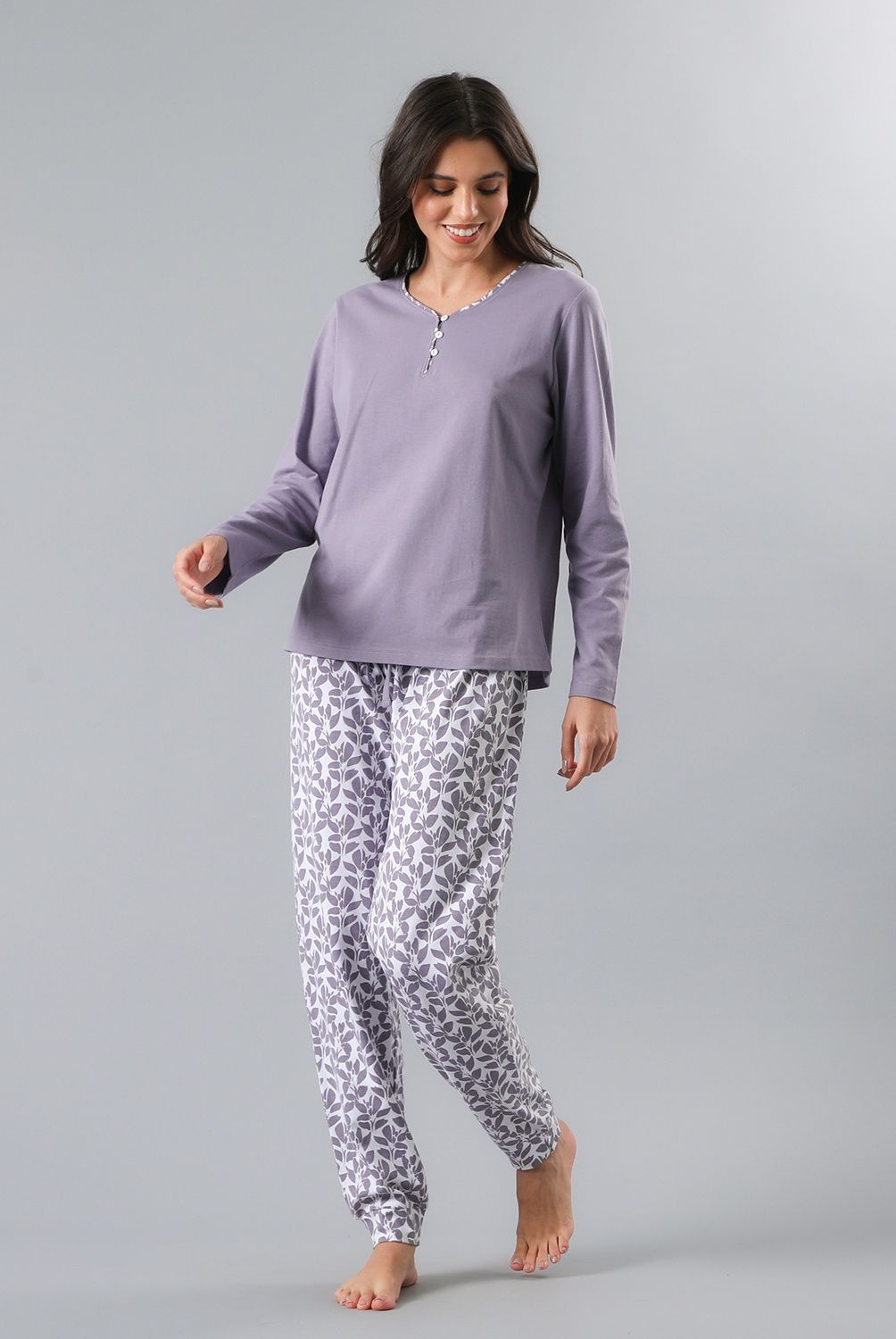 FLORES - Pijama Manga Larga Abotonado Con Print Mujer Flores